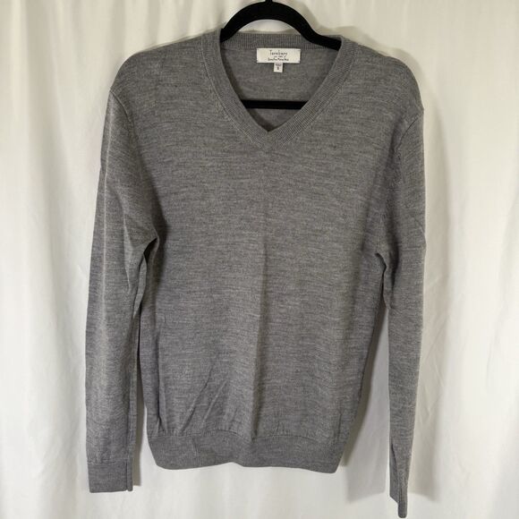 Turnbury Wool Sweater Men's Small Grey Vneck Extra Fine Merino Long Sleeve - Picture 1 of 10